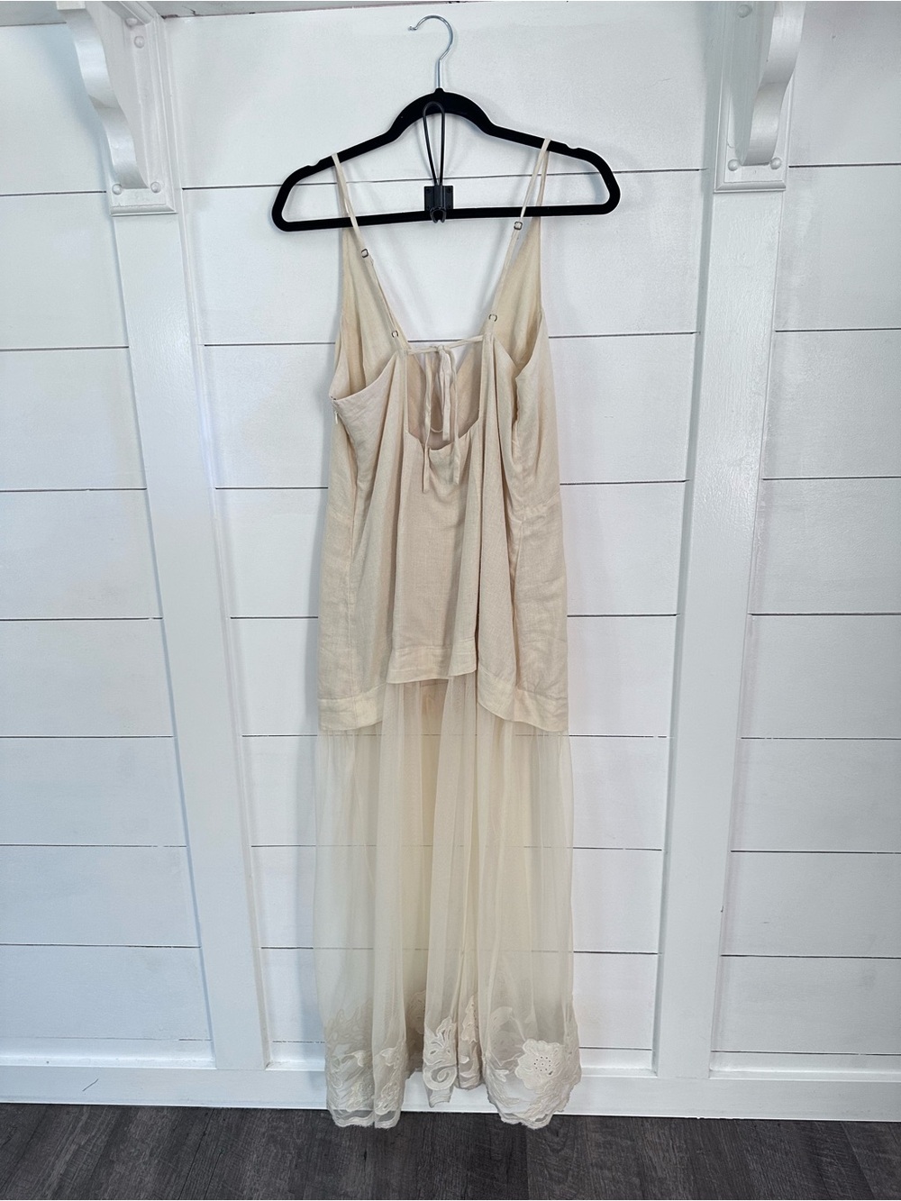 Anthropology Celandie M cream linen lace trim sheer bottom coastal maxi dress - Picture 6 of 16
